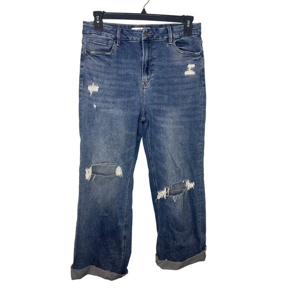 Mica Denim Denim - Mica Denim Destructed Wide Leg Cuffed Jeans Women's Size 31 Distressed High Rise